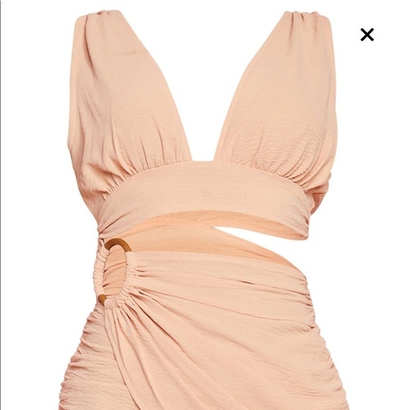 Peach Textured Plunge Wooden Ring Wrap Bodycon Dress​​​​​ - Picture 2 of 8